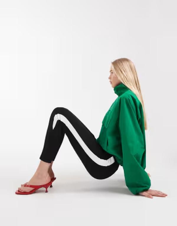 エイソス レディース ボトムス レギンス ASOS DESIGN black leggings with white side stripe Black ブラック