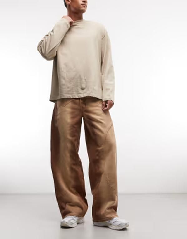 リキュールアンドポーカー メンズ ボトムス デニムパンツ ジーンズ Liquor N Poker seam detail baggy jeans tonal wash BROWN ブラウン 20,985円