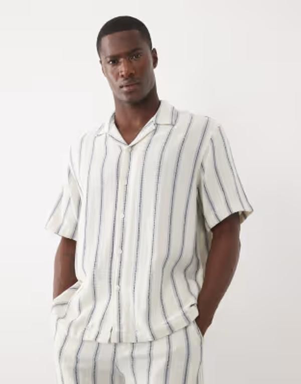 セレクティッド メンズ トップス シャツ Selected textured shirt stripes part of a set Egret Stripes ストライプ