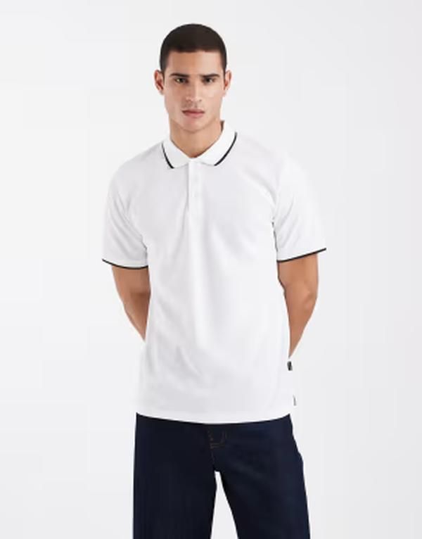 ジャック アンド ジョーンズ メンズ トップス ポロシャツ Jack Jones Premium tipped collar polo shirt Bright White ホワイト