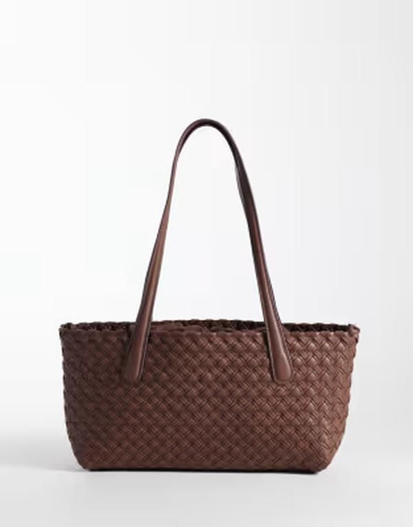 マンゴ レディース バッグ レザー フェイクレザー Mango faux leather woven tote bag BROWN ブラウン