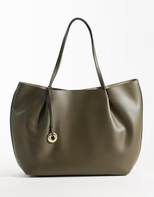 マンゴ レディース バッグ レザー フェイクレザー Mango faux leather slouchy tote bag Khaki カーキ