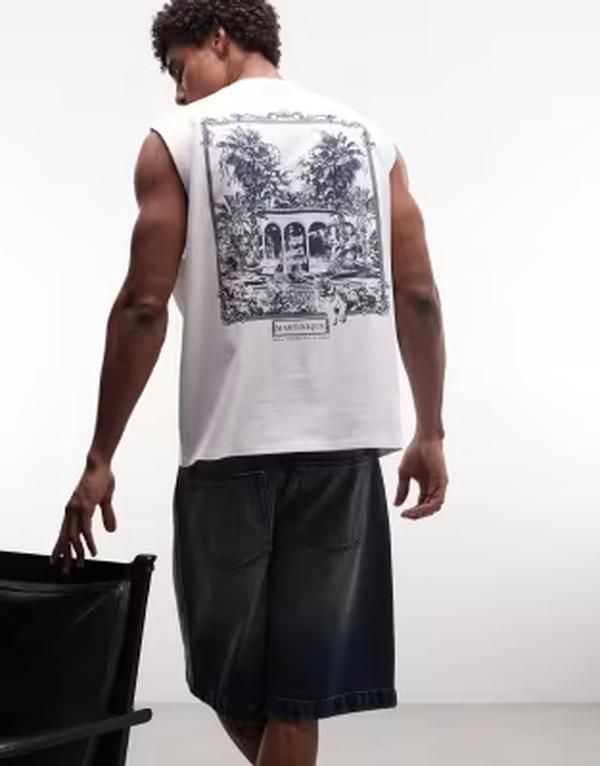 エイソス メンズ トップス ベスト プリント ASOS DESIGN Circular Design Collection super heavyweight oversized tank with scenic back print WHITE ホワイト