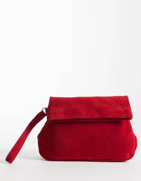 エイソス レディース バッグ スエード ASOS DESIGN suede clutch bag with fold top detail RED レッド 16,410円