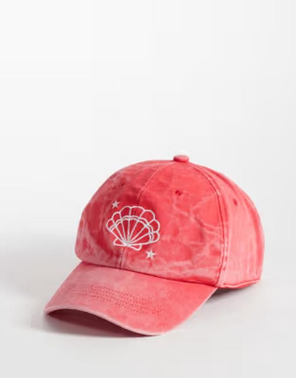 サウスビーチ レディース アクセサリー 帽子 刺繍 キャップ South Beach embroidered shell cap in washed RED レッド