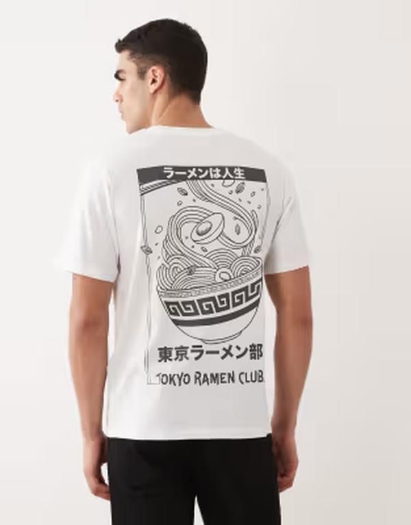 ジャック アンド ジョーンズ メンズ トップス Tシャツ プリント Jack Jones oversized Tshirt with Ramen Cluback print Bright White ホワイト
