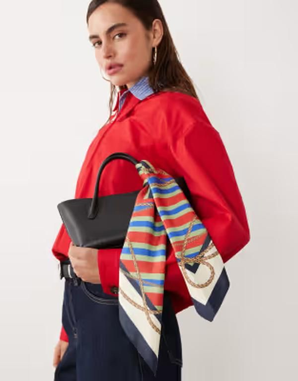 マンゴ レディース アクセサリー マフラー・ストール・スカーフ プリント Mango starring Hailey Bieber bag scarf and blue striped print Multi マルチカラー