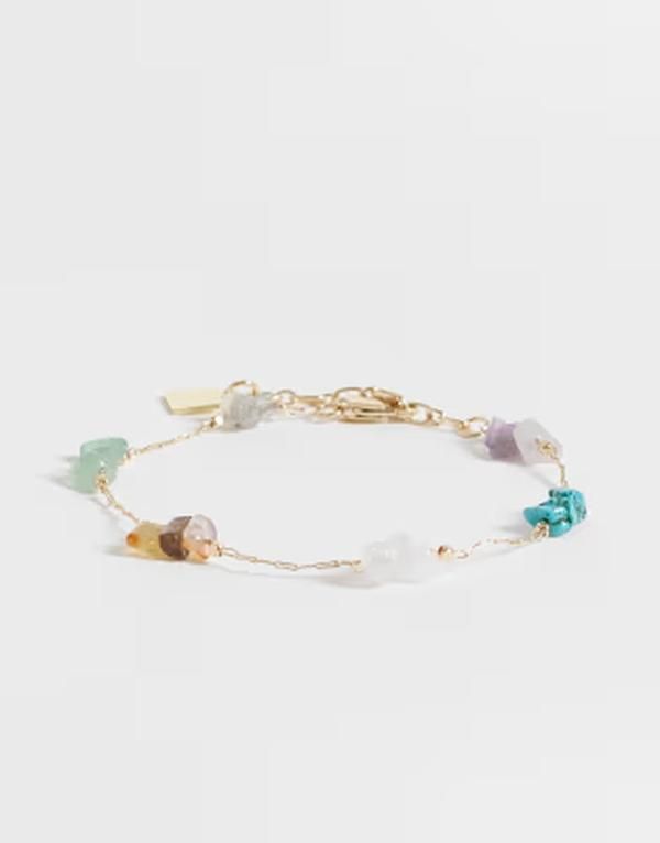 エイソス レディース アクセサリー ブレスレット・バングル・アンクレット ASOS DESIGN fine chain bracelet with multicolored semiprecious chippings tone GOLD ゴールド