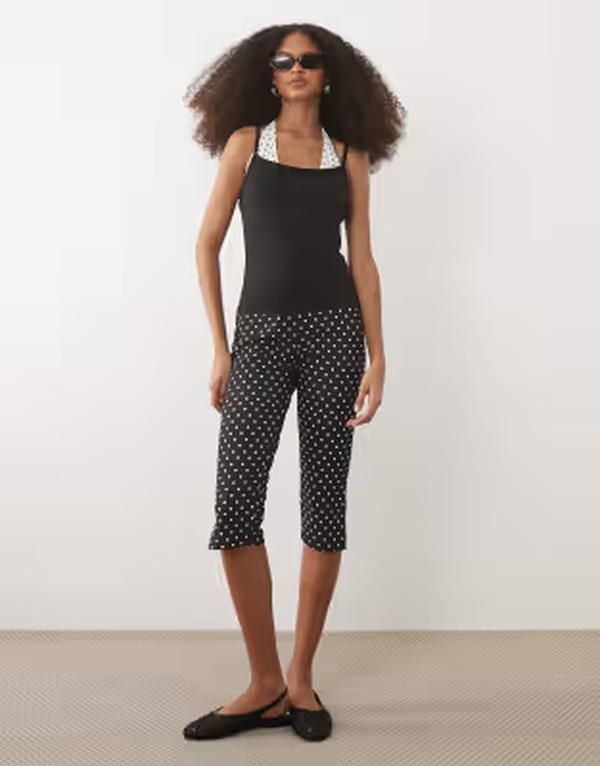 エイソス レディース ボトムス レギンス ドット柄 ドット プリント ジャージー ASOS DESIGN jersey 34 leggings in mono polka dot print Mono spot ドット