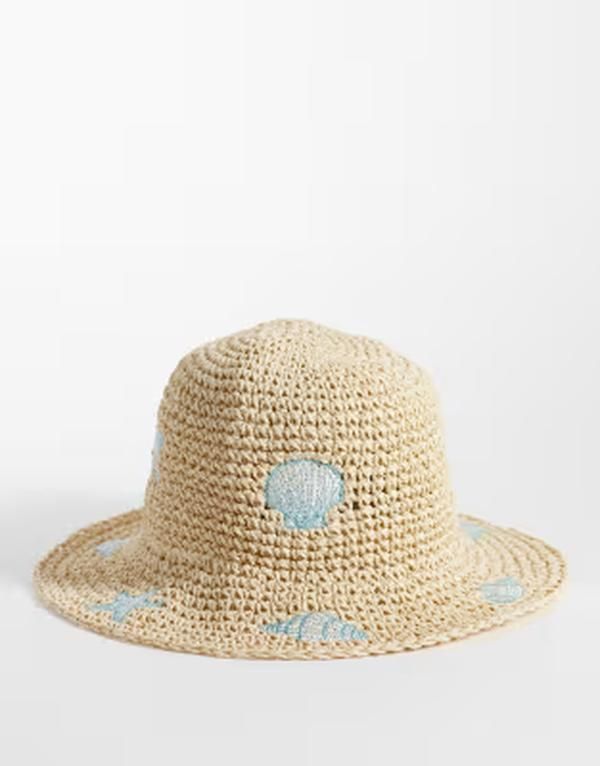 サウスビーチ レディース アクセサリー 帽子 刺繍 South Beach shell embroidered bucket hat inatural NEUTRAL