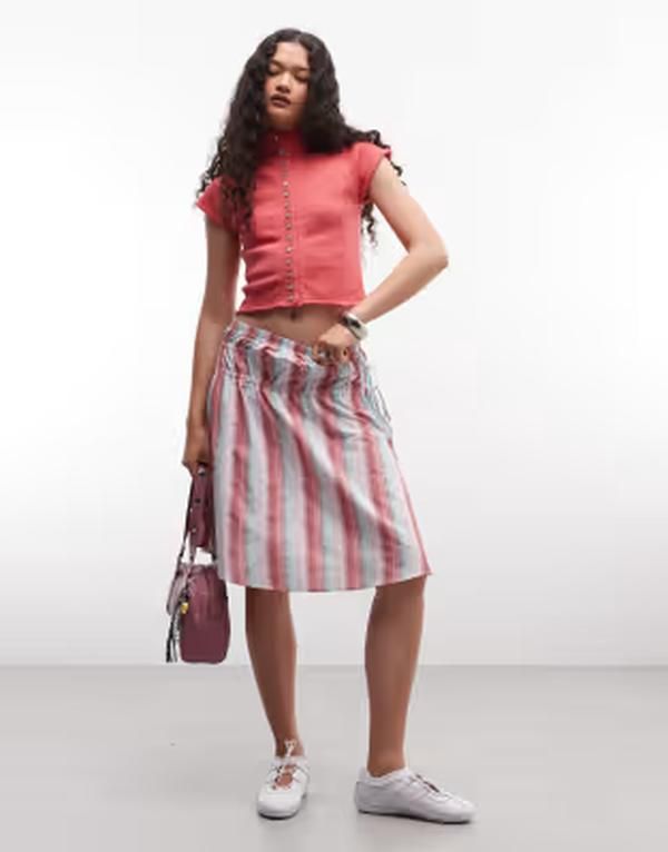 リクレイム ヴィンテージ レディース ボトムスカート タイディテール ミディ Reclaimed Vintage laundered striped prairie midi skirt with tie detail Multi マルチカラー