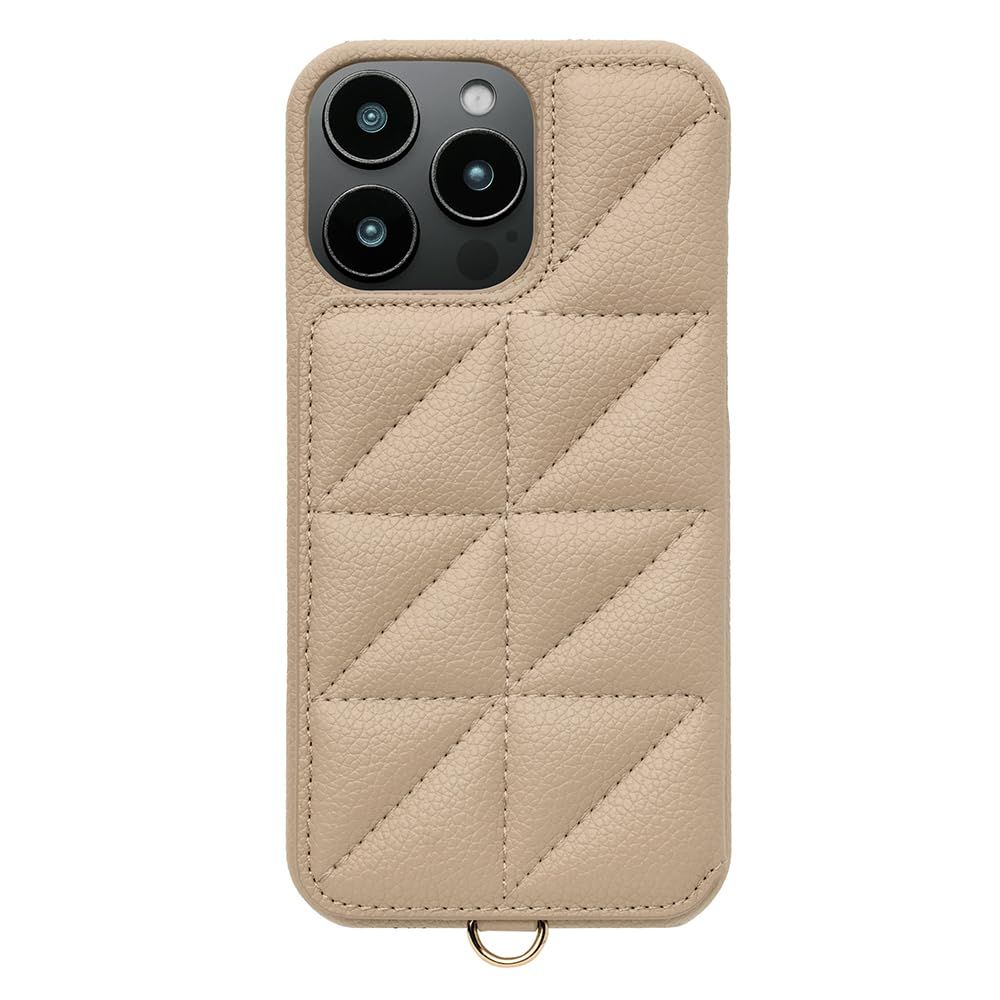 新品 [ UNiCASE 公式 ] iPhone 16Pro Max 対応 背面手帳型 ケース ミラー付き [ パフステッチ × キルティング ] カード収納 落下防止 鏡付き スマホケース ユニケース Triangle Puffy Case (ベージュ)