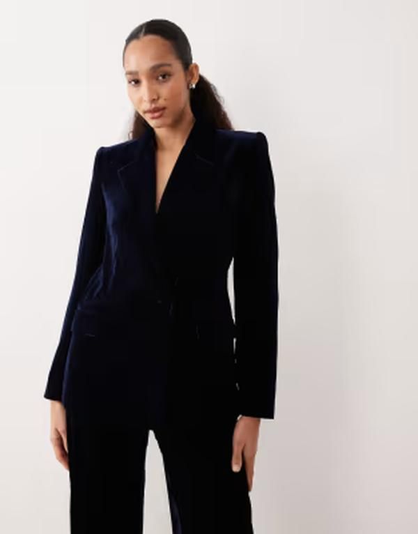 マンゴ レディース アウター ジャケット・ブルゾン ベルベット ブレザー Mango Combi velvet blazer part of a set NAVY ネイビー