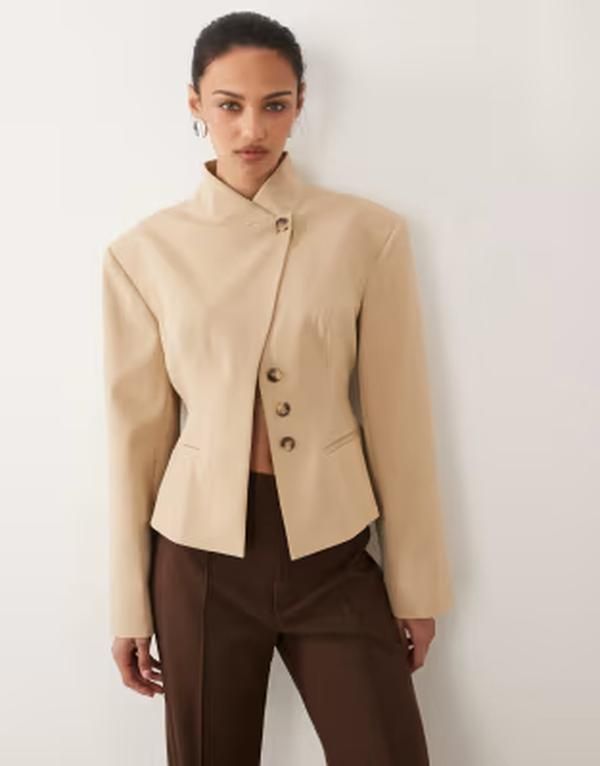 エイソス レディース アウター ジャケット・ブルゾン ブレザー ASOS DESIGN cinch wrap blazer BEIGE ベージュ