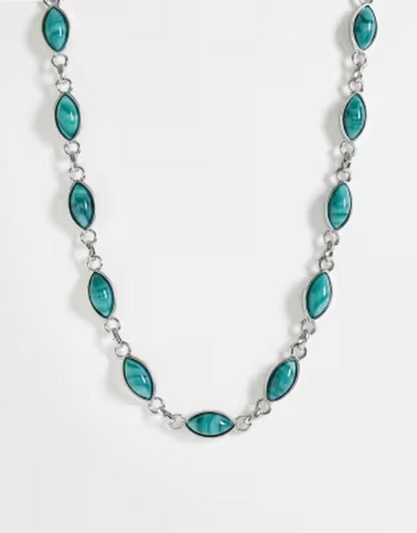 リクレイム ヴィンテージ レディース アクセサリー ネックレス・チョーカー・ペンダントトップ レース Reclaimed Vintageunisexfaux moss agate chain link necklace Silver シルバー