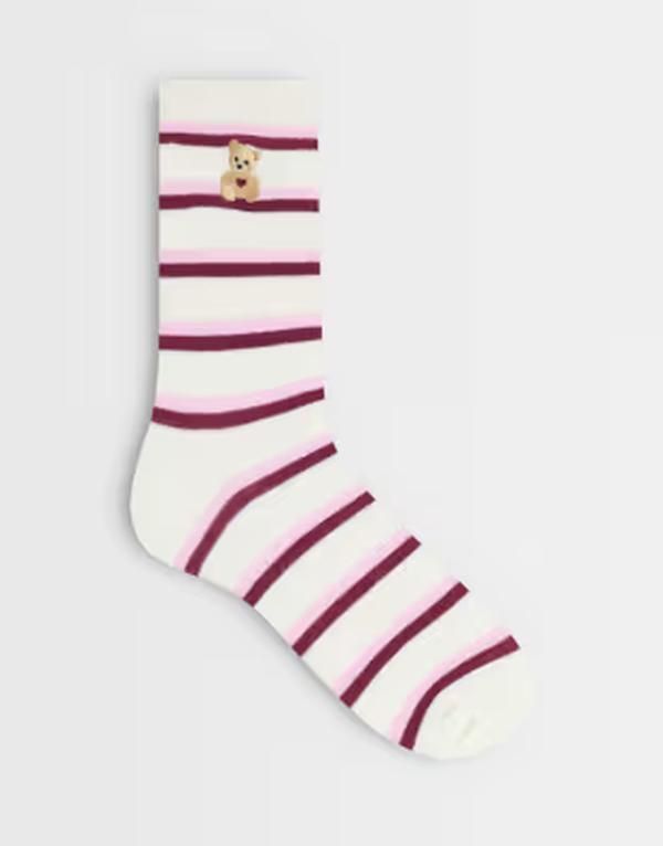 アクセサライズ レディース アンダーウェア 靴下 Accessorize teddy striped socks and PINK ピンク