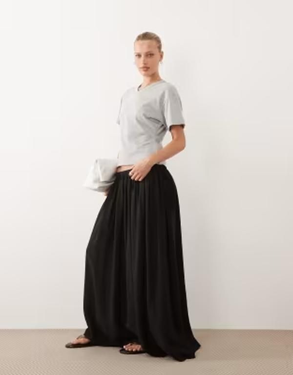 エイソス レディース ボトムスカート マキシ ASOS DESIGN tie waist soft crinkle maxi skirt Black ブラック エイソス レディース ボトムスカート マキシ ASOS DESIGN tie waist soft crinkle maxi skirt Black ブラック
