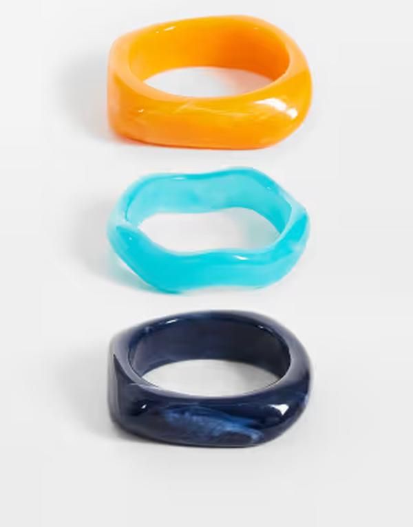 エイソス レディース アクセサリー ブレスレット・バングル・アンクレット ASOS DESIGN pack of 3 resin bangles and bright orange Muti ブルー