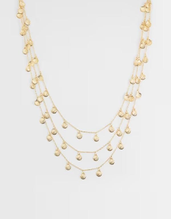 エイソス レディース アクセサリー ネックレス・チョーカー・ペンダントトップ ミニ レース ASOS DESIGN multirow necklace with mini shell charms tone GOLD ゴールド