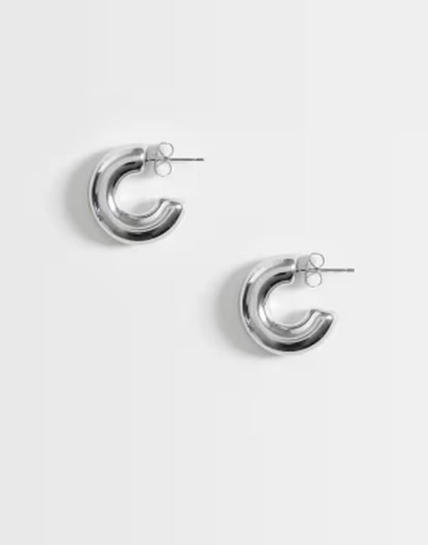 エイソス レディース アクセサリー ピアス・イヤリング Tシャツ ASOS DESIGN waterproof stainlessteel small chubby hoop earrings tone with gift bag SILVER シルバー
