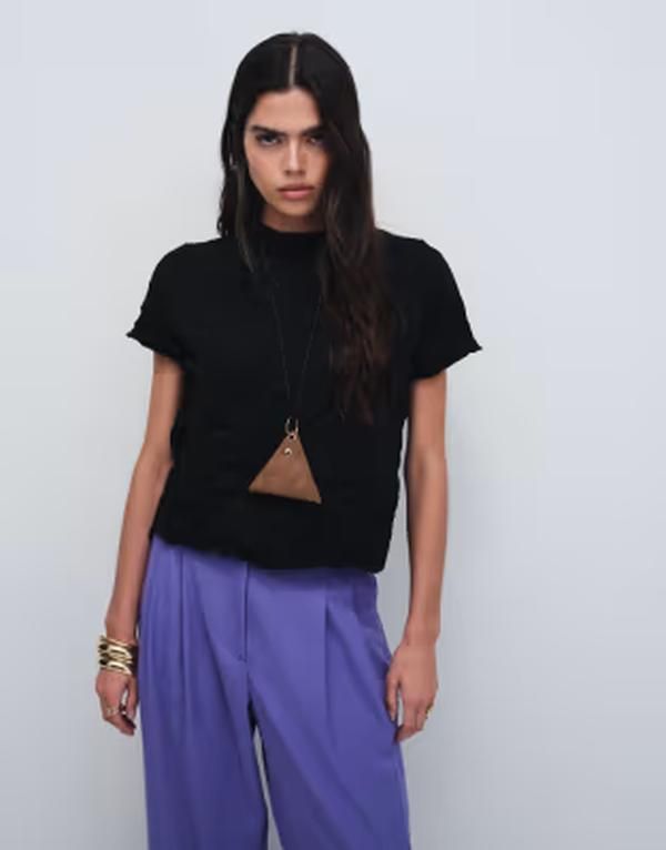 エイソス レディース トップス Tシャツ ニット ASOS DESIGN crinkled boxy knitee Black ブラック