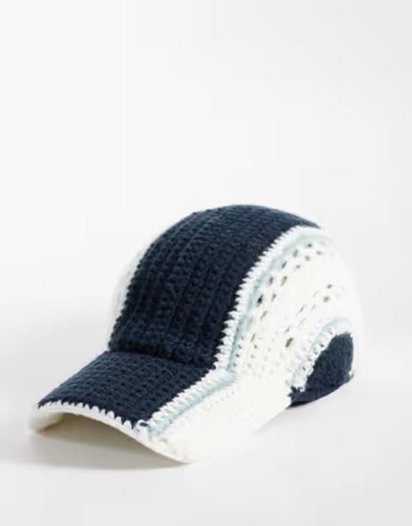 コルージョン レディース アクセサリー 帽子 キャップ COLLUSIONavy and white striped crochet cap Black ブラック