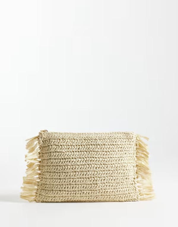 マイアクセサリーズ レディース バッグ My Accessoriestraw clutch bag with side fringing inatural BEIGE ベージュ