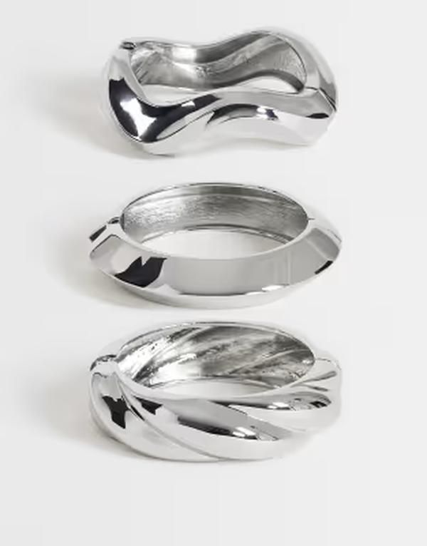 トップショップ レディース アクセサリー ブレスレット・バングル・アンクレット Topshop Fabio 3 pack banglesILVER シルバー