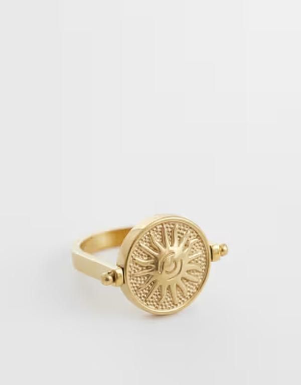 リクレイム ヴィンテージ レディース アクセサリー リング Tシャツ Reclaimed Vintage waterproof stainlessteel flip ring with sun detail tone Gold ゴールド