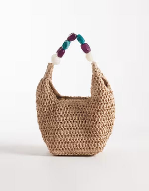 サウスビーチ レディース バッグ South Beach straw clutch purse with resin beaded handle inatural NEUTRAL