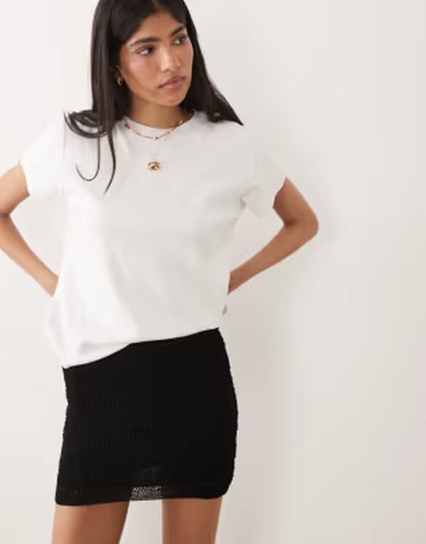マンゴ レディース ボトムスカート ミニ Tシャツ ニット Mango Teen knit mini skirt Black ブラック