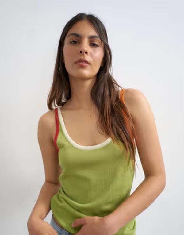 トップショップ レディース トップス ベスト シアー コントラスト Topshop contrastrim sheer tank top GREEN グリーン