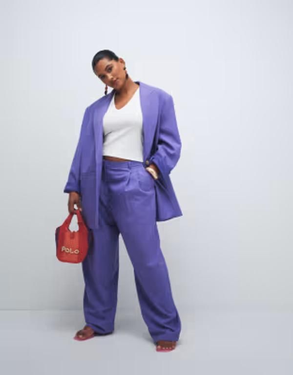 エイソス レディース アウター ジャケット・ブルゾン ブレザー ASOS DESIGN Curve tailored relaxed mensy blazer PURPLE パープル