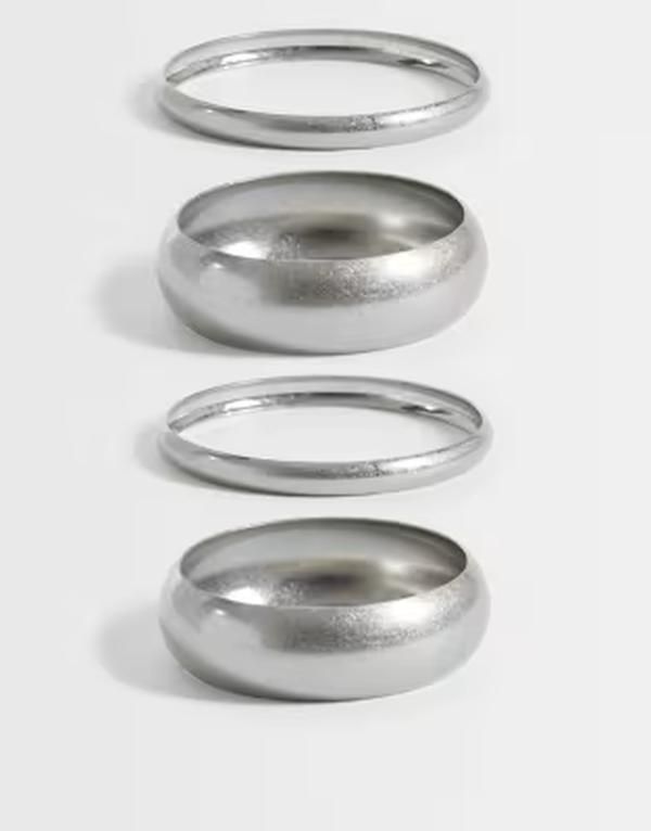 エイソス レディース アクセサリー ブレスレット・バングル・アンクレット ASOS Curve ASOS DESIGN Curve pack of 4 bangles in brushed silver tone SILVER シルバー