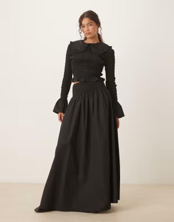 グラマラス レディース ボトムスカート マキシ Glamorous dropped waist shirred maxi skirt part of a set Black ブラック