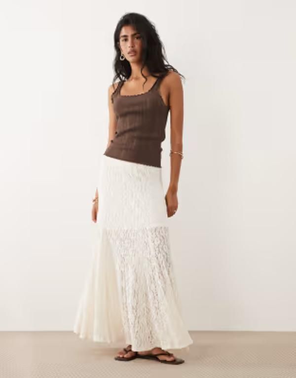 ジェイディーワイ レディース ボトムスカート レース マキシ JDY lace maxi skirt in cream クリーム