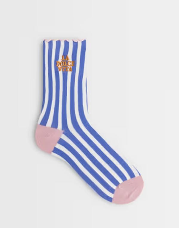 アクセサライズ レディース アンダーウェア 靴下 フリル Accessorize dolce vita ruffledge striped socks MID BLUE ブルー