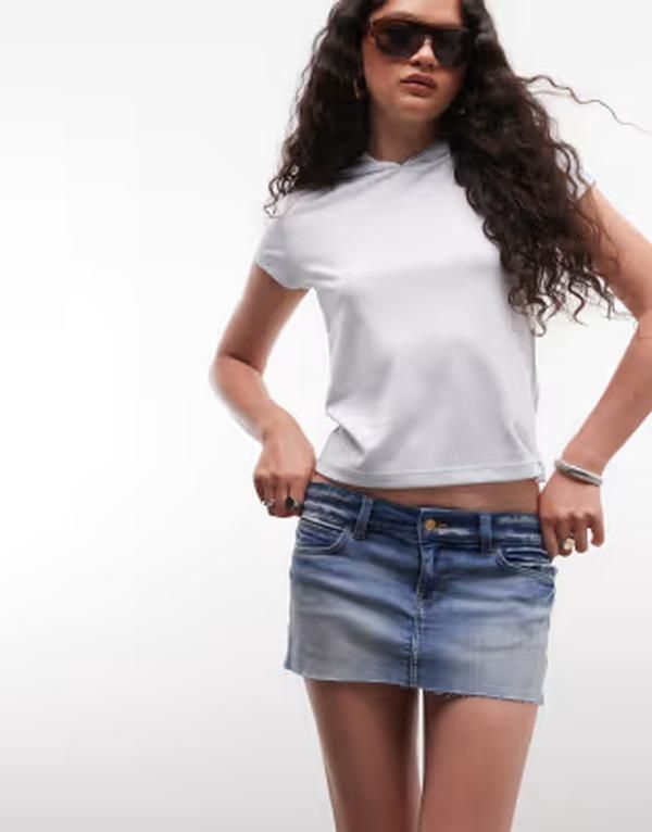 チープマンデー レディース ボトムスカート ミニ デニム ブーツ Cheap Monday Booty Bei super stretch denimini skirt in mid blue wash Blue Moon ブルー