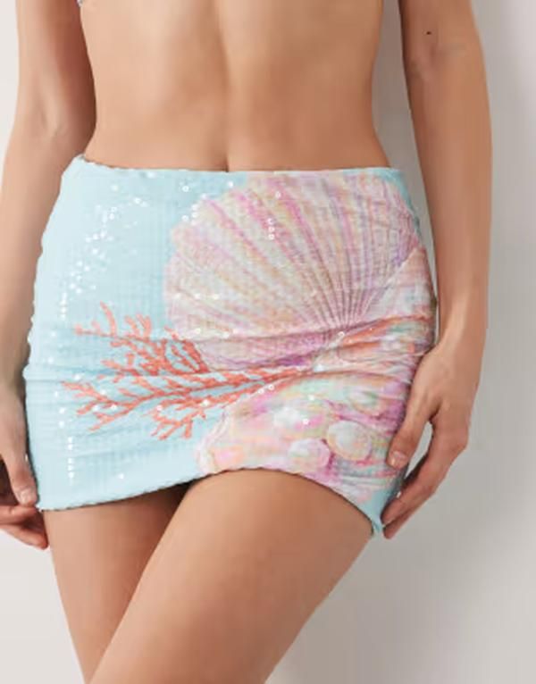 サウスビーチ レディース ボトムスカート プリント ミニ South Beach shell print mini skirt in baby blue ブルー