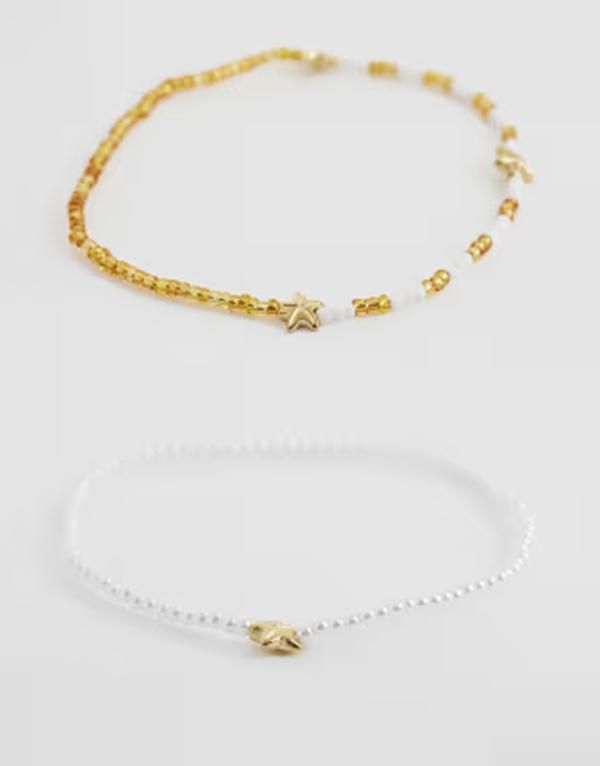 オンリー レディース アクセサリー ブレスレット・バングル・アンクレット アンクル ONLY 2pack starfish beaded anklets in multi マルチカラー