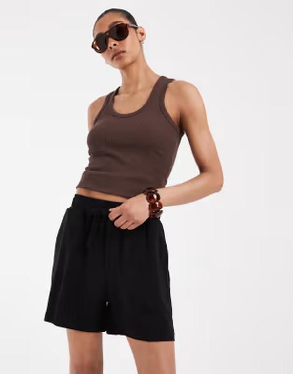 オブジェクト レディース ボトムス ハーフパンツ・ショーツ ショートパンツ リネン Object loose tie waist linen touch shorts Black ブラック