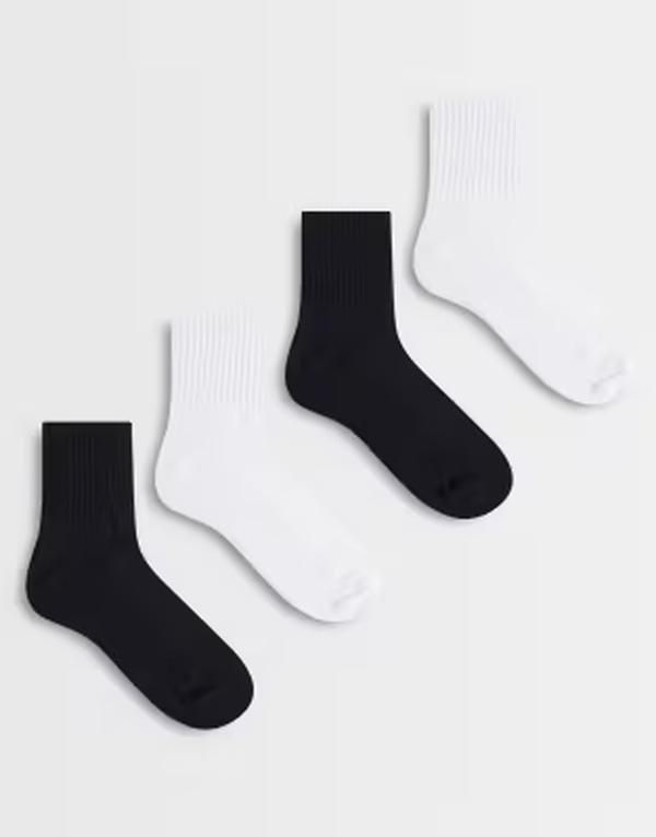 コットンオン レディース アンダーウェア 靴下 Cotton CottonOn 4 pack quarter crew socks and Black and white ホワイト