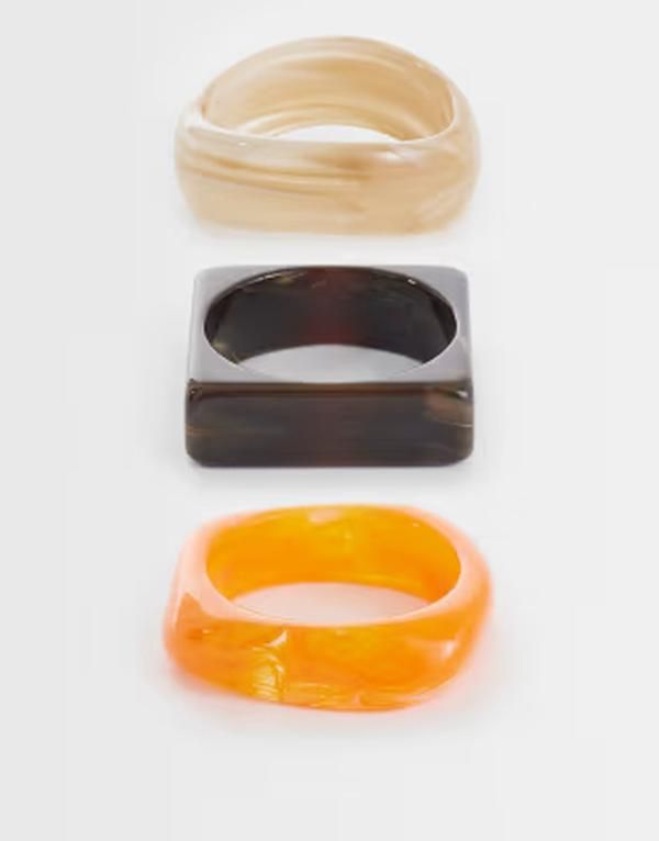 リクレイム ヴィンテージ レディース アクセサリー ブレスレット・バングル・アンクレット Reclaimed Vintage resin 3 pack bangles in orange Multi マルチカラー