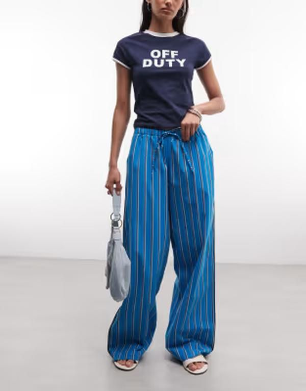 リクレイム ヴィンテージ レディース ボトムス カジュアルパンツ Reclaimed Vintage pj style pantstripe part of a set Blue stripe ブルー 17,266円