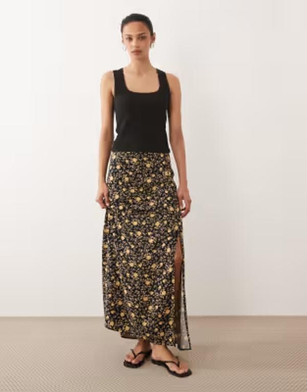 ミスセルフフリッジ レディース ボトムスカート フラワー柄 マキシ フラワー Misselfridge spun bias maxi skirt floral Brown Floral ブラウン