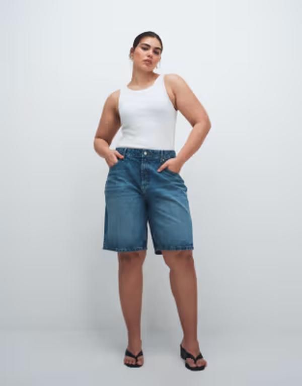 エイソス レディース ボトムス ハーフパンツ・ショーツ ショートパンツ デニム ASOS Curve ASOS DESIGN Curve denim bermuda shorts in mid BLUE ブルー