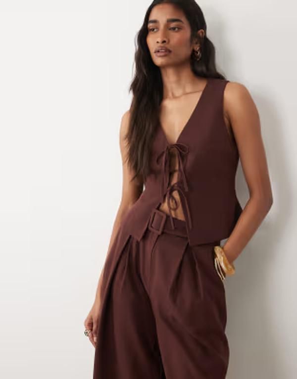 ミスセルフフリッジ レディース トップス シャツ Misselfridge tailored tie frontop in chocolate part of a set Chocolate チョコレート