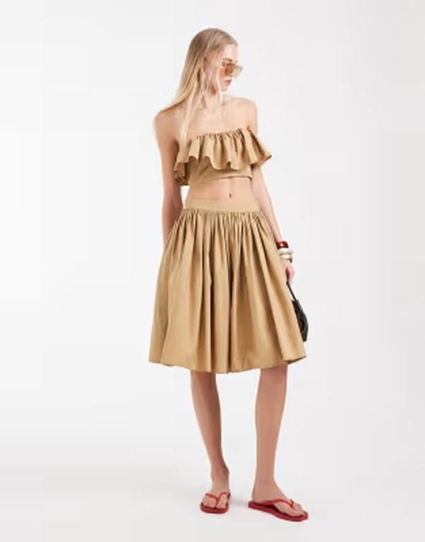 エイソス レディース ボトムスカート ひざ丈 ASOS DESIGN knee length skater skirt in tan poplin part of a setan タン