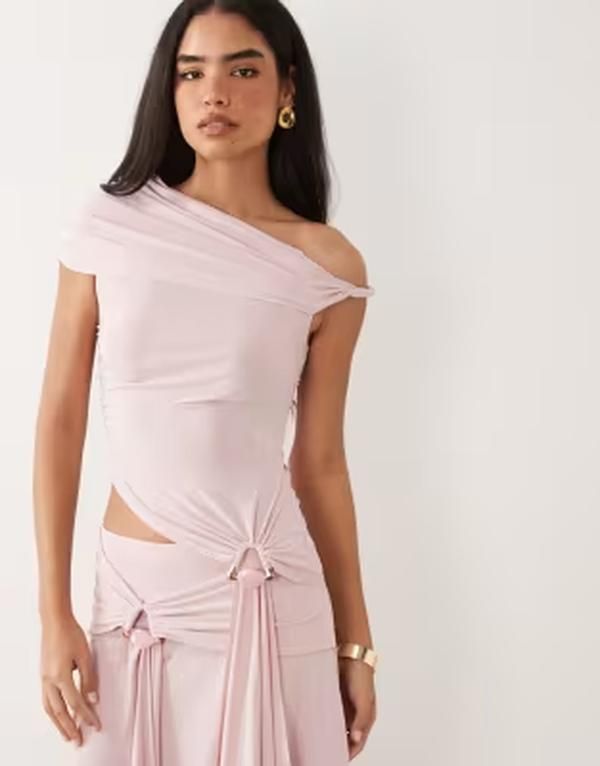 エイソス レディース トップス シャツ アシンメトリー ASOS DESIGN slinky asymmetrical top withardware detail part of a set pink ピンク
