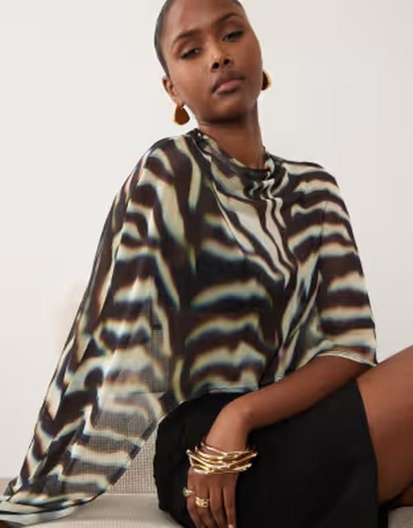 エイソス レディース トップス シャツ ケープデザイン プリント メッシュ シアー キャップ ケープ ASOS DESIGN sheer meshighlow cape top in zebra print Zebra アニマル